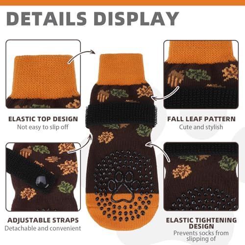 KOOLTAIL Fall Anti Slip Dog Socks for Hot/Cold Pavement to Prevent Licking Paws, Thanksgiving Dog Boots&Paw Protector with Grippers for Hardwood Floors, Traction Booties for Small Medium Large Dog, SM - Image 2