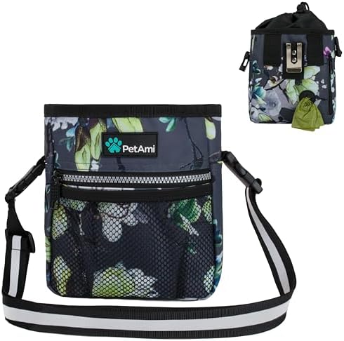 PetAmi Hands Free Dog Treat Pouch for Training and Walking, Floral Gray by PetAmi
