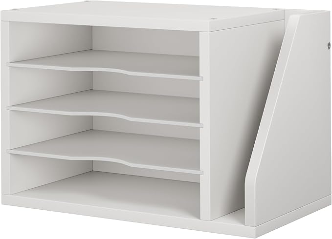 Creso hom Mail Sorter, File Organizer Desktop, Wood Desk Organizer with 3 Adjustable Shelves, Mail Holder for Office, Home, Letter Sorter File Holders for Envelopes, Mail Supplies Magazines, White | Mail Sorter, File Organizer Desktop, Mail Holder for ... by Cresohom