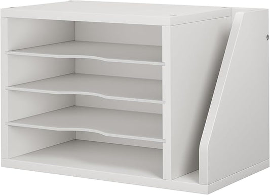 Creso hom Mail Sorter, File Organizer Desktop, Wood Desk Organizer with 3 Adjustable Shelves, Mail Holder for Office, Home, Letter Sorter File Holders for Envelopes, Mail Supplies Magazines, White | Mail Sorter, File Organizer Desktop, Mail Holder for ... by Cresohom
