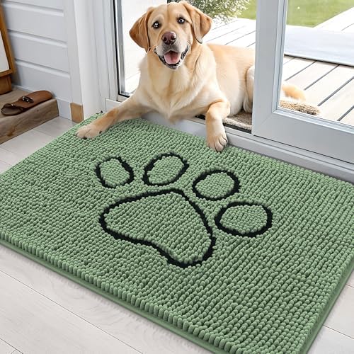OLANLY Dog Door Mat for Muddy Paws 36x24, Paw Print Design Chenille Mud Mat by OLANLY