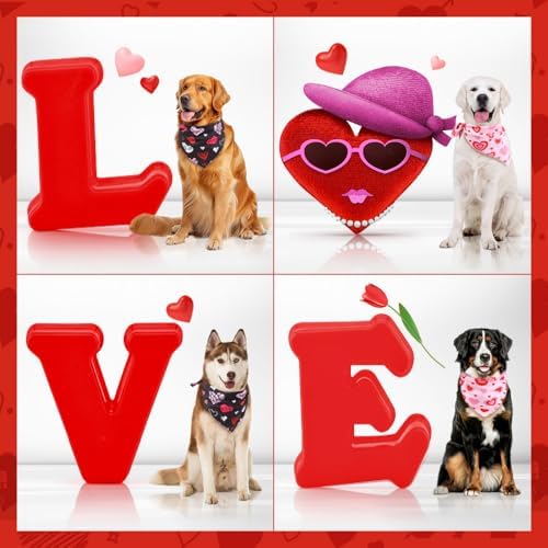 Vivifying 2 Pack Valentine's Day Dog Bandanas - Triangle Dog Scarf with Heart Design, Reversible for Festive Photo Props and Decor (X-Large, Valentine's Day) - Image 4