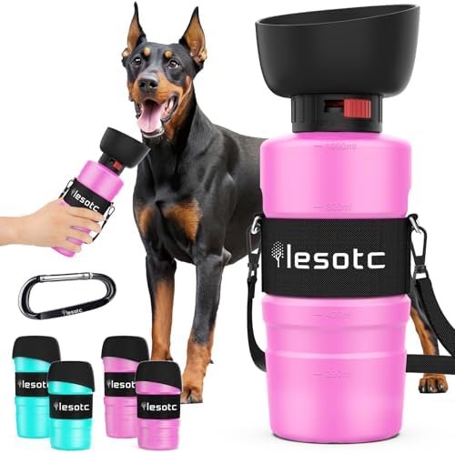 lesotc Dog Water Bottle, Portable Water Dispenser with Travel Water Bowl, Leak Proof Pet Travel Squeeze Bottle, Puppy Essentials Dog Stuff Accessories for Outdoor Walking, Hiking, Camping by lesotcbrand