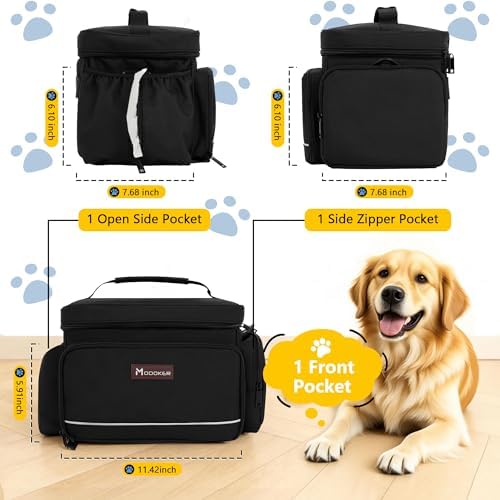 Modoker Large Dog Travel Bag Set with 2 Bowls and Food Bags, 17L Black - Image 2