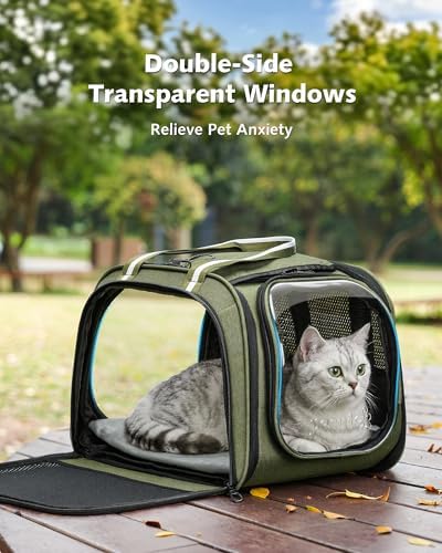 Pecute Cat Carrier,Double Bubble Pet Carrier for Cat Small Dogs,Green,M - Image 3