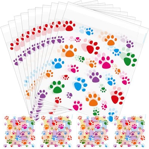 Pasimy 200 Pcs Dog Paw Treat Bags, Clear Self Adhesive Clear Colorful by Pasimy