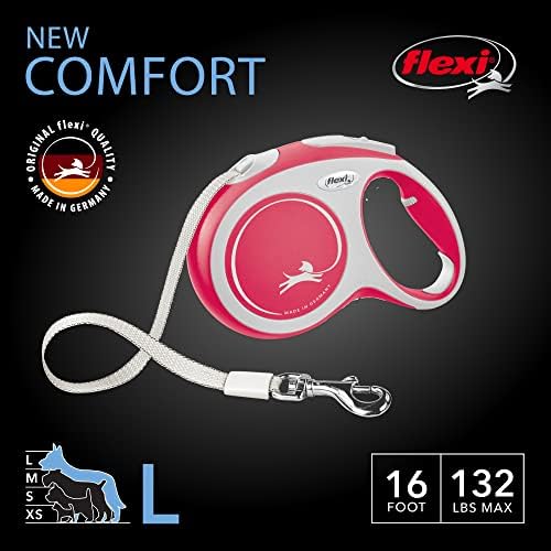 FLEXI New Comfort Tape Retractable Dog Leashes for Large Dogs Upto 132 lbs. – 16 ft., Red/Pastel | Tangle Free Pet Walking Leash with One-Handed Brake, Pause, Lock|German Quality Product - Image 2