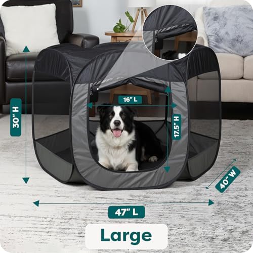 FurHaven Soft-Sided Dog & Cat Playpen, Portable Foldable Indoor & Outdoor Pet Playpen with Mesh Windows & Zippered Door, Gray, Large - Image 3