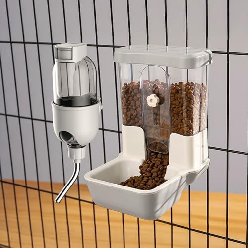Automatic Pet Food Water Dispenser, Auto Gravity Pet Feeder Water Bottle Set for Crate Cage, Feeding Station for Small Dog Cat Rabbit Guinea Pigs Chinchilla Ferret Hedgehog (Gray) by TOKAYIFE