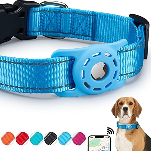 Dog Collar, Compatible with AirTag, Nylon Pet Kitten Puppy Collar for Small Dogs, Blue,XS: 8''-12'' Neck by Animire