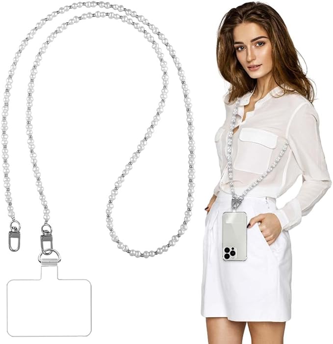 Phone Crossbody Chain Cell Phone Lanyard,Universal Leather+Metal Shouder Strap with Phone Tether Patches (V) by Turkalla