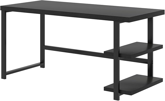 EXCEFUR Black Desk, Modern Computer Desk for Home Office, Metal Wood Writing Study Table Workstation with Storage Shelf for Living Room, Bedroom, 53 Inch - Image 9