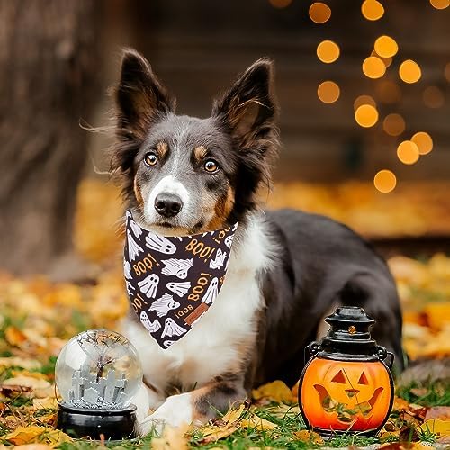PTDECOR Halloween Dog Bandana, 2PCS Ghost Pumpkin Dog Scarf, Large - Image 2