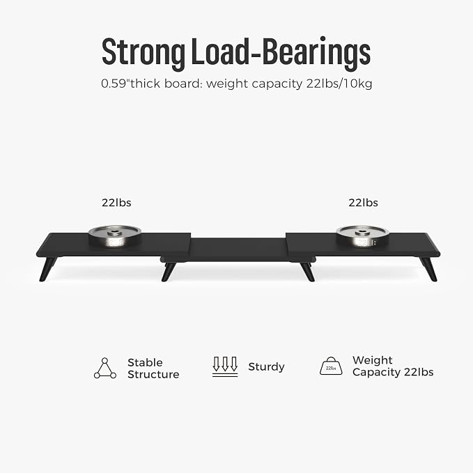 loukin Dual Monitor Stand Riser for Desk, 43.6"*8.2"*3.2" Large Computer Stand for 2 Monitors, Laptop, Printer, Length and Angle Adjustable Computer Shelf, Home Office,Max 43.6" Length(Black) - Image 3