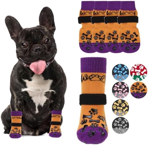KOOLTAIL Anti Slip Halloween Dog Socks to Prevent Licking Paws, Dog Costume Boots&Paw Protector with Grippers for Hardwood Floors, Warm Winter Traction Control Booties for Small Medium Large Dogs, M by KOOLTAIL