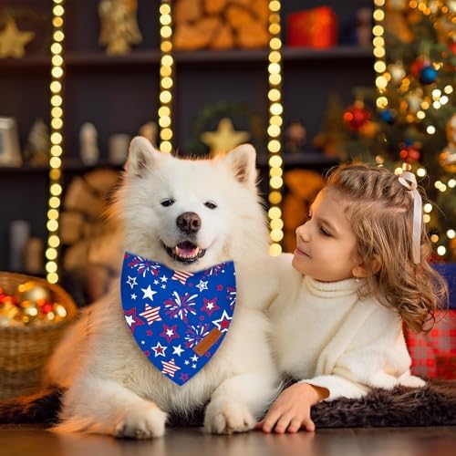 2 Pieces 4th of July Dog Bandanas, Patriotic Dog Bandanas Double Sided Reversible Triangle Scarves with American Flag Stars and Stripes Design for Dogs and Cats - Image 4