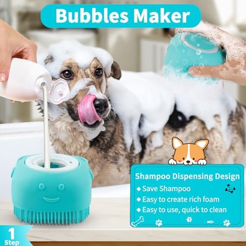 Comotech 3-in-1 Dog Grooming Brush | Adjustable Handle Shampoo Brush & Scrubber for Short & Long Haired Dogs & Cats (Blue Pink Blue) - Image 2