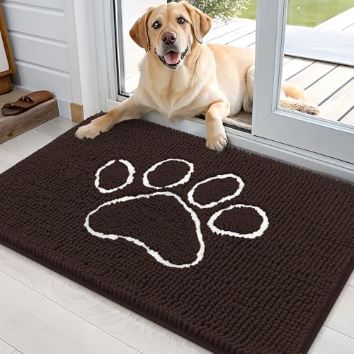 OLANLY Dog Door Mat for Muddy Paws 35x24, Paw Print Design Chenille Mud Mat by OLANLY