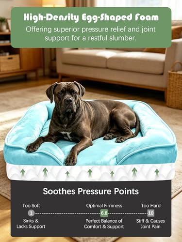 Spotted Play Orthopedic Dog Bed with Sides - Sofa Beds for Extra Large Dogs, Supportive Foam Pet Couch Bed with Washable Removable Cover, Waterproof Lining and Non-Slip Bottom, Ice Blue - XXL - Image 4