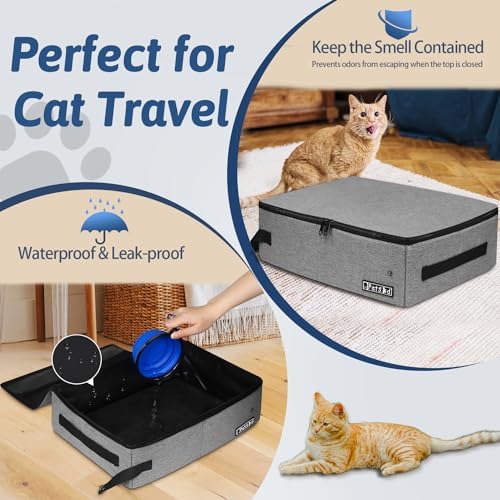 Petskd Portable Cat Travel Litter Box with Lid, Grey - Image 3