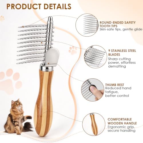 Pet Dematting and Deshedding Comb for Long & Short Dogs and Cats - Image 2