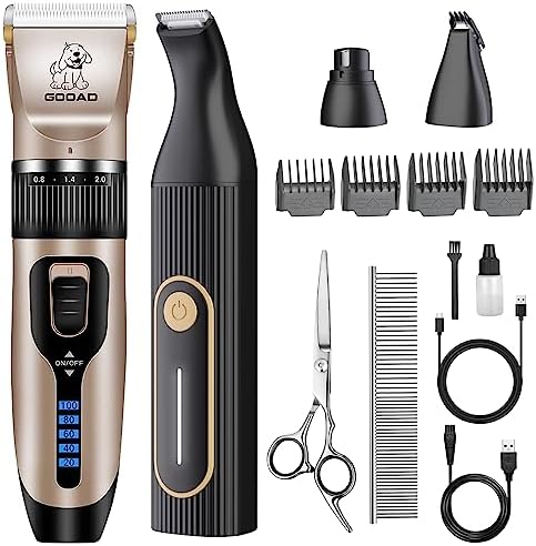 Dog Clippers Grooming Kit and Paw Trimmer for Heavy Thick Hair&Coats by Gooad