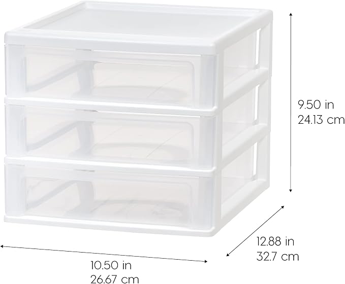 IRIS USA 3-Drawer Medium Stacking Desktop Organizer, White | Organize office supplies, stationery, makeup, craft materials and everyday essentials for neat desktop storage - Image 3
