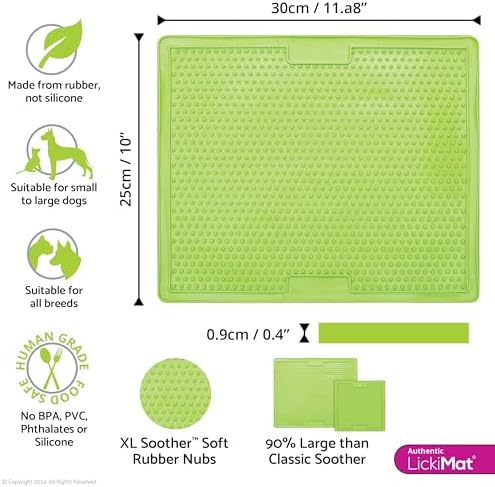 LickiMat X Large Breed Soother Dog Lick Mat, Dog Calmer, Slow Feeder, Anxiety Reliever Alternative to Puzzle Toys, Slow Feeding Bowls. Use Peanut Butter, Wet, Raw, Mixed Food, Healthy Treats - Green - Image 2