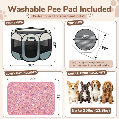 Dog Cat Small Animal Puppy Playpen Crate with 2 Blankets, Medium, Grey - Image 2