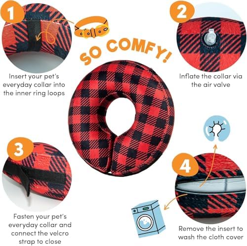 BENCMATE Inflatable Dog Cone Collar Alternative After Surgery Large+,Plaid - Image 2
