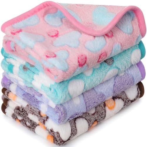 Tatuo 4 Pcs Fleece Dog Blankets for Puppy Cat, Pastel, 24 x 16 in, Heart by Tatuo