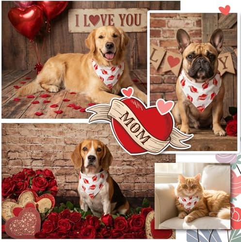 Valentines Day Dog Bandanas - Vintage Mom Heart Print, Holiday Costume Pet Scarf, Adjustable Snap Button for Small & Medium Breeds (5-30lbs) - Image 6