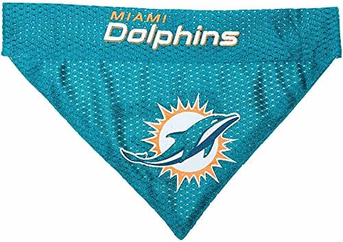 Pets First NFL DOG BANDANA - MIAMI DOLPHINS REVERSIBLE PET BANDANA. 2 Sided Sports Bandana with a PREMIUM Embroidery TEAM LOGO, Small/Medium. - 2 Sizes & 32 NFL Teams available by PETSFIRST