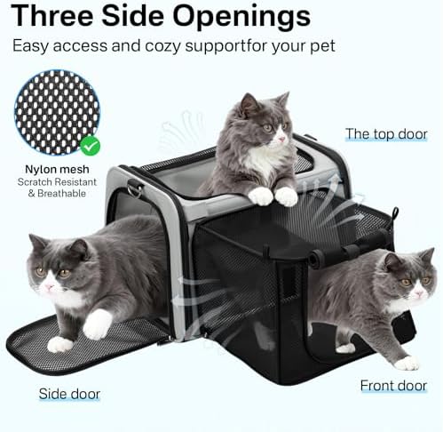 Expandable Cat Carrier, Airline Approved Soft Sided Pet Carrier for Cats & Small Dogs Up to 15 lbs, with Locking Safety Zippers & Cozy Fleece Pad, Portable for Car & Vet Visits, Black - Image 5