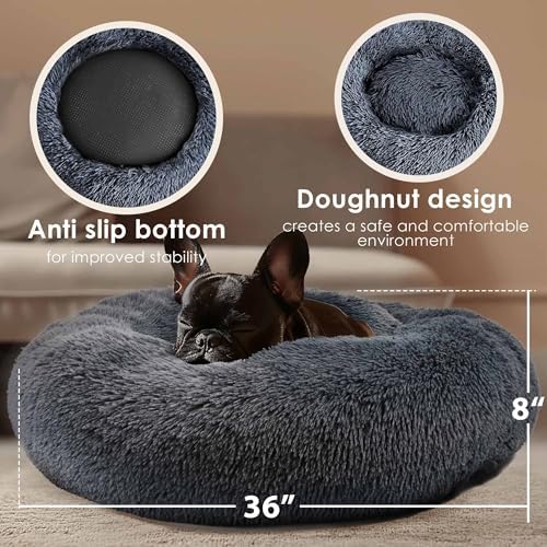 Extra Large Dog Beds, 36in Human Dog Anxiety Relief Comfort Bed (Dark Grey) - Image 3