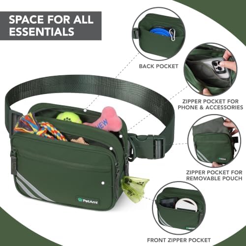 PetAmi Dog Walking Bag, 3-in-1 Crossbody Fanny Pack Treat Pouch,Olive Green - Image 3