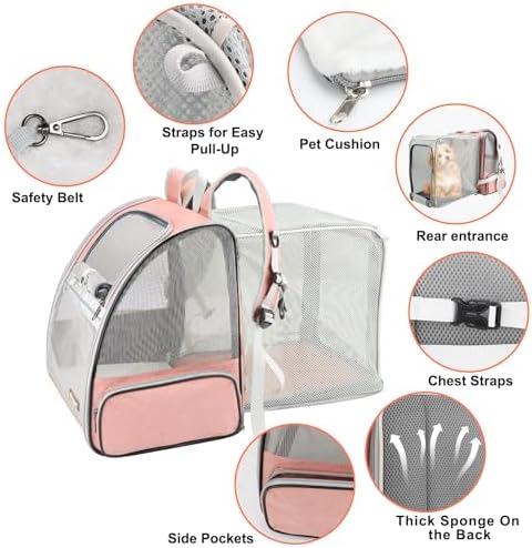 Texsens Innovative Traveler Bubble Backpack Pet Carriers for Cats and Dogs (Expandable-Pink) - Image 4