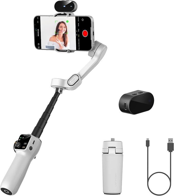 AOCHUAN Gimbal Stabilizer for Video Recording, Smartphone 3-Axis Smartphone Gimbal with AI Tracking Sensor for Vlogging,7.8' Extension Rod,Trigger Button,YouTube Tiktolk(Smart V8 AI White) by AOCHUAN