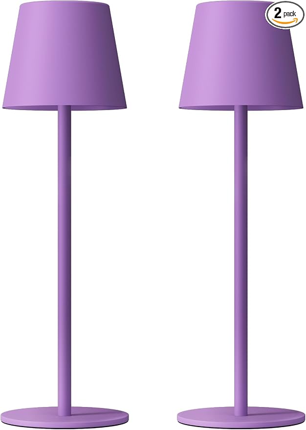 Kakanuo Cordless Table Lamp Rechargeable Purple - KK 2 Pack 5000mAH Battery Operated Lamp for Counter, 3 Color Stepless Dimming Wireless Lamp for Dining Kitchen, Outdoor Patio, Touch Control by KakanuoLightings