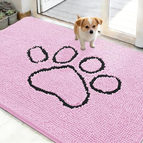 OLANLY Dog Door Mat for Muddy Paws 48x30, Paw Print Design Chenille Mud Mat by OLANLY