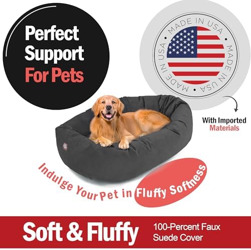 Majestic Pet Suede Shredded Memory Foam Mix Calming Dog Bed Washable - Cozy Soft Round Dog Bed with Spine for Head Support - Fluffy Donut Dog Bed, 40 Inch, Gray - Image 2