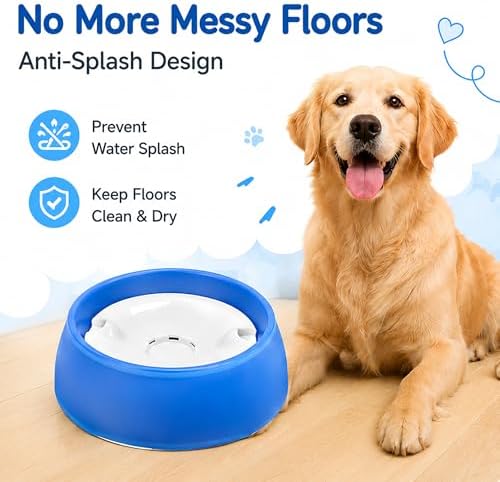 Blue No Spill Dog Water Bowl, Pet Floating Water Bowl No Wet Mouth, Anti Splash & Anti Tip Slow Water Feeder, Keeps Fur Dry Clean Drinking Bowl for Dogs & Cats, Large Capacity Travel Friendly - Image 2