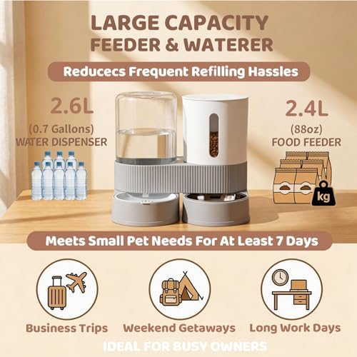 Gravity Cat Feeder 2 Pack Automatic Food Feeder and Water Dispenser Set Detachable Pet Bowl with Silicone Mat for Cats Small Medium Dogs, Large Capacity(Grey) - Image 4