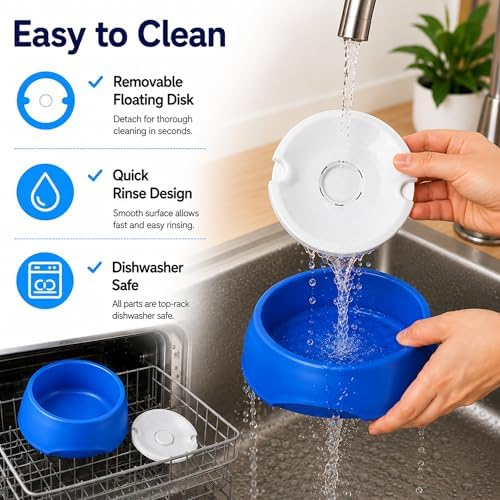 Blue No Spill Dog Water Bowl, Pet Floating Water Bowl No Wet Mouth, Anti Splash & Anti Tip Slow Water Feeder, Keeps Fur Dry Clean Drinking Bowl for Dogs & Cats, Large Capacity Travel Friendly - Image 7