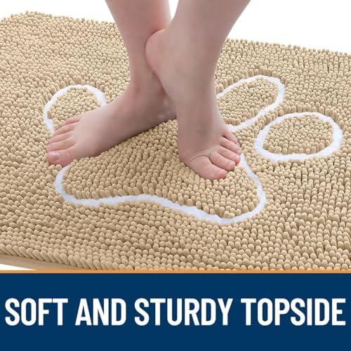 OLANLY Dog Door Mat for Muddy Paws 47x32, Paw Print Design Chenille Mud Mat - Image 4