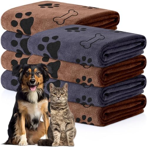 8 Pcs Dog Towel for Drying, 40 x 24 Inch, Dog Paw and Bone, Brown, Gray by Chumia