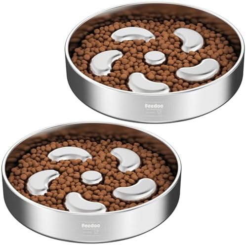 Feedoo Slow Feeder Dog Bowl-2Cups for Medium Breeds, Double-Layer Stainless Steel, Heavy-Duty with Non-Slip Rubber Base, Puzzle Maze Bowl to Slow Down Eating [2Pack] by BestforYourPetsHealth
