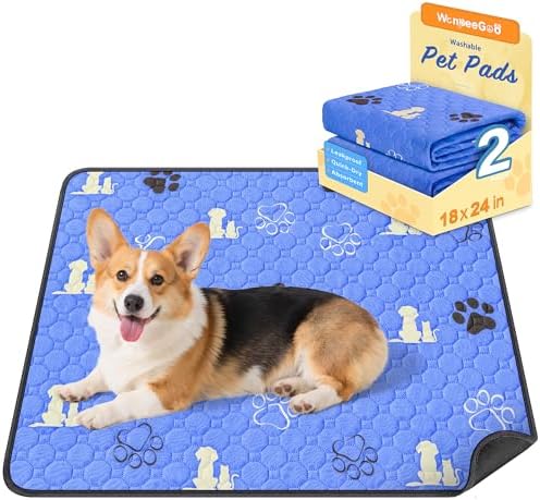 WanpeeGoo Washable Pee Pads for Dogs, Waterproof, 18 x 24 in, 2 Pack, Blue by WanpeeGoo