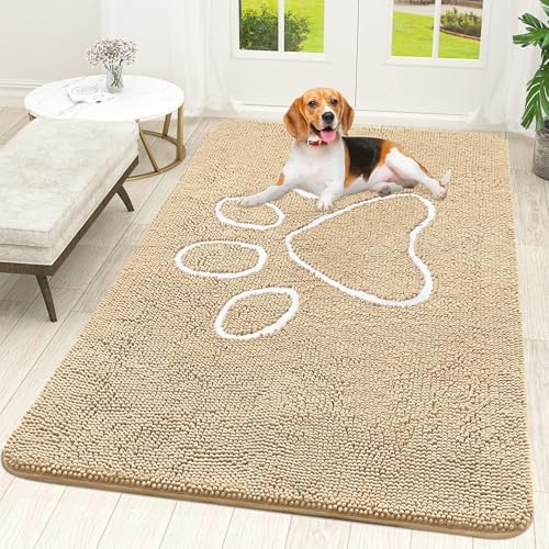 OLANLY Dog Door Mat for Muddy Paws 59x35, Paw Print Design Chenille Mud Mat by OLANLY