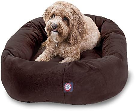 Majestic Pet 32 Inch Suede Calming Dog Bed Washable 32x23x7 (Inch) – Cozy Soft Round Donut Dog Bed with Spine Support for Dogs to Rest Their Head - Pet Bed Medium – Chocolate by MajesticPet